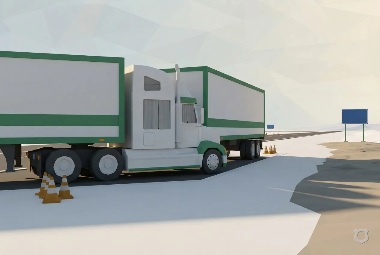 Low-poly render of a sleeper cab parked at a rest area