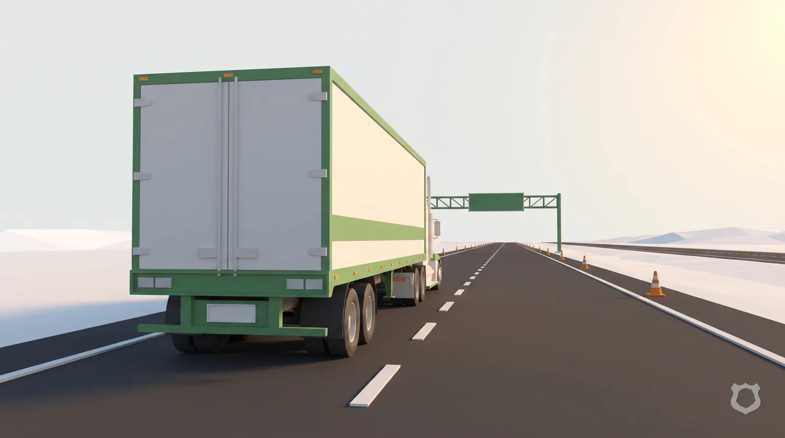 Low-poly render of the rear of a trailer with a blank plate panel