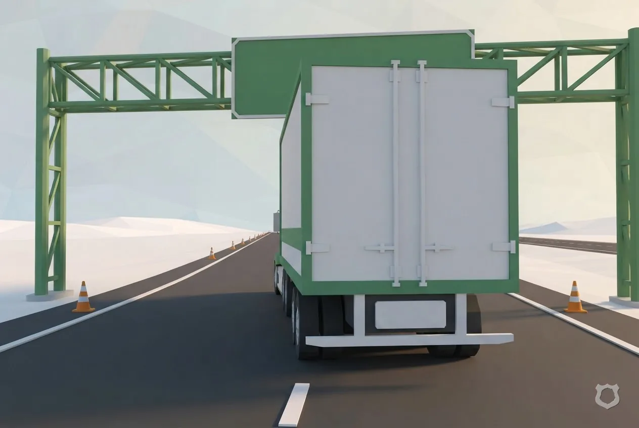 Low-poly render of the rear of a trailer with a blank plate panel