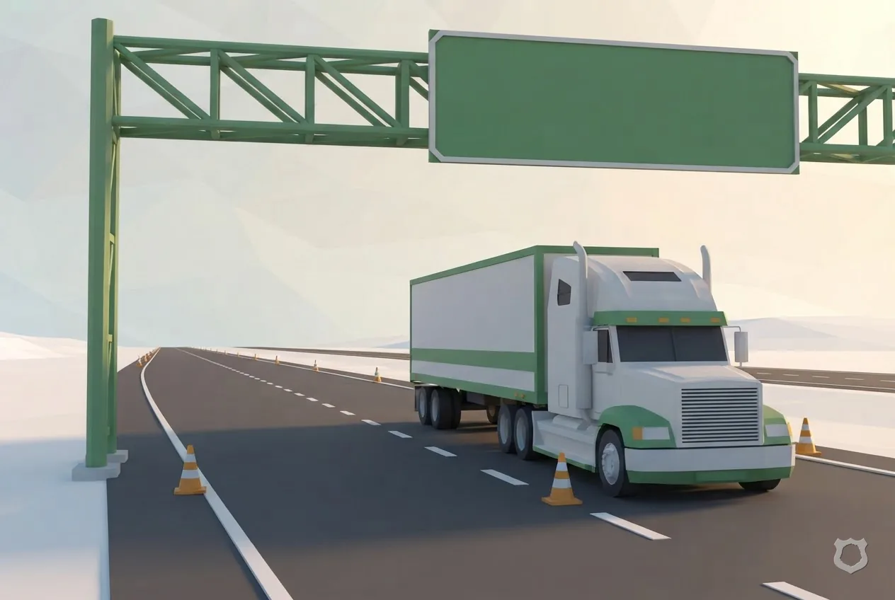 Low-poly render of a truck pulled into a weigh station