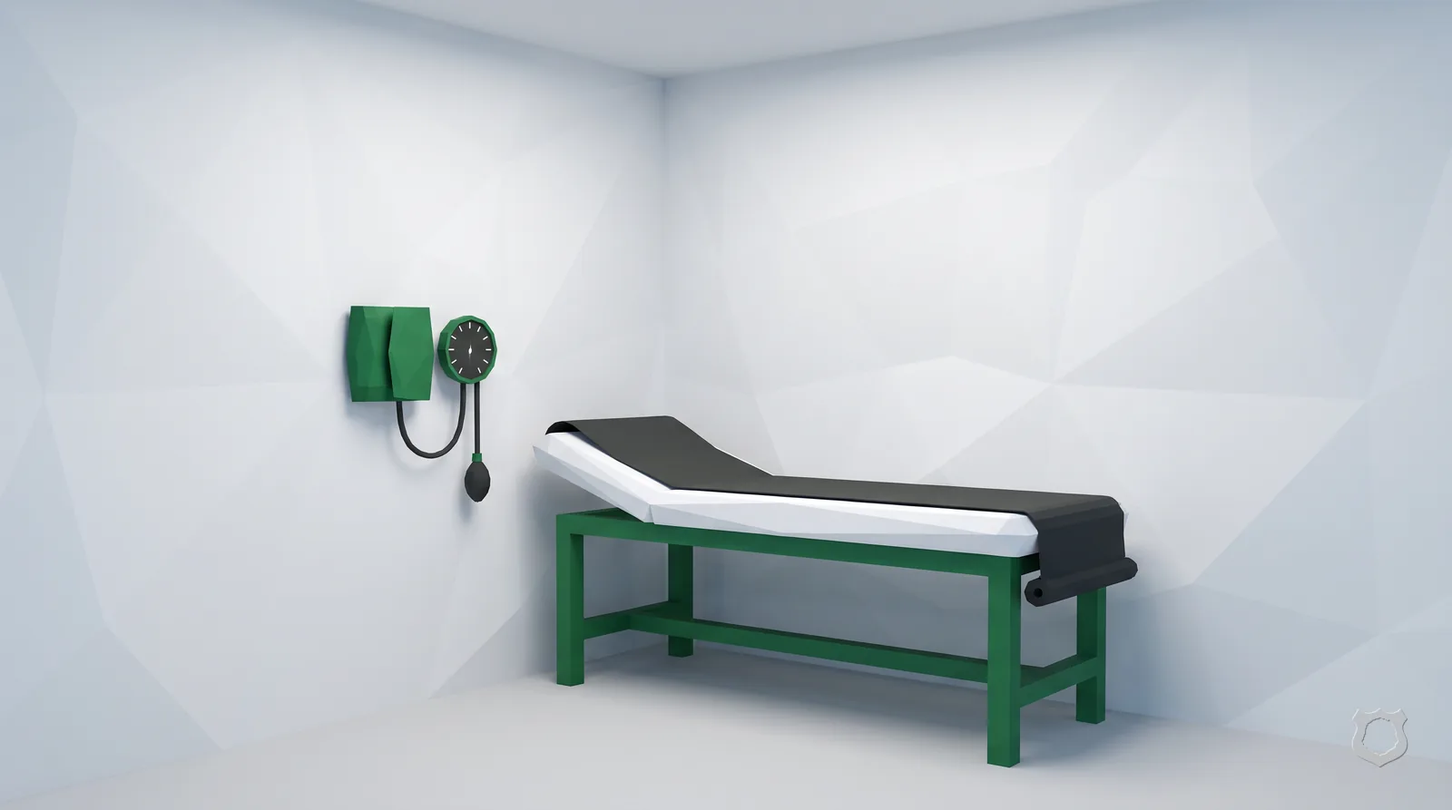 Low-poly render of an empty medical examination room