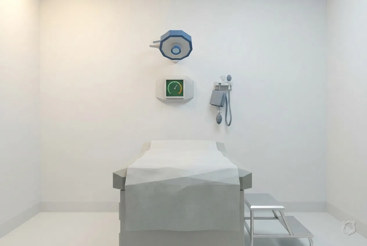 Low-poly render of an empty medical examination room
