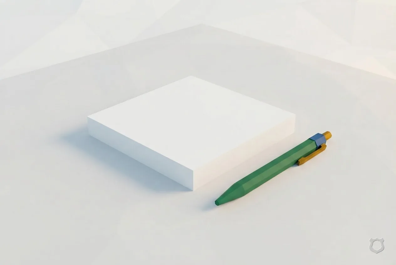 Low-poly render of a stack of blank forms on a desk