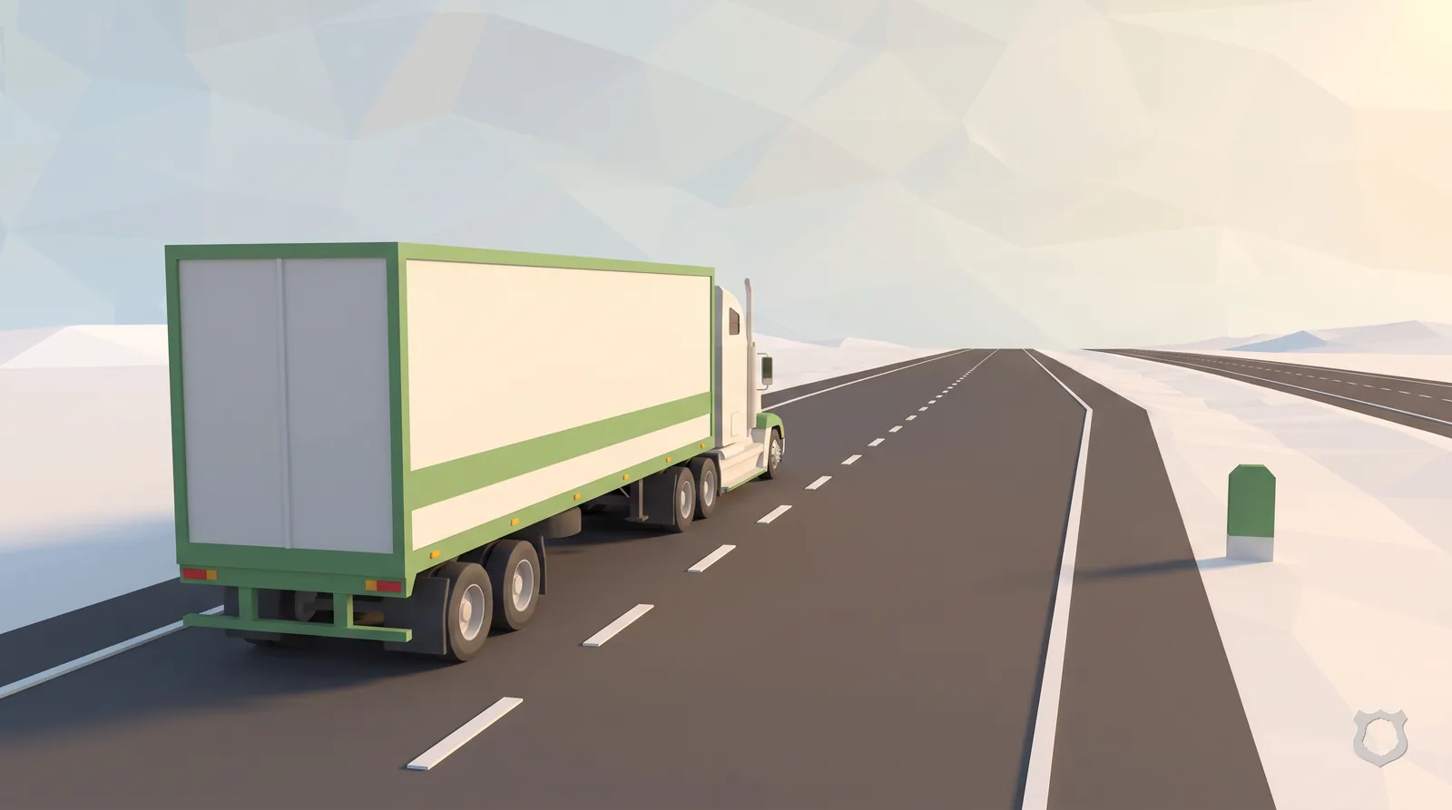 Low-poly render of a truck running an open highway