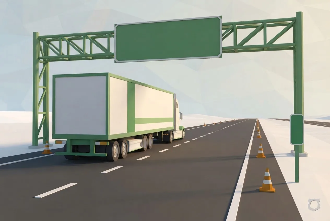 Low-poly render of a truck running an open highway