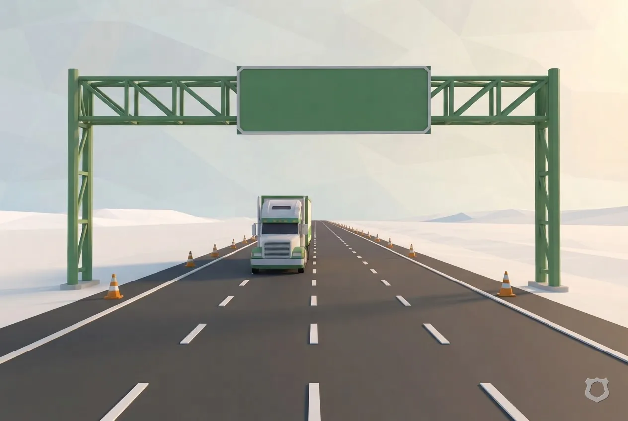 Low-poly render of an interstate crossing flat country