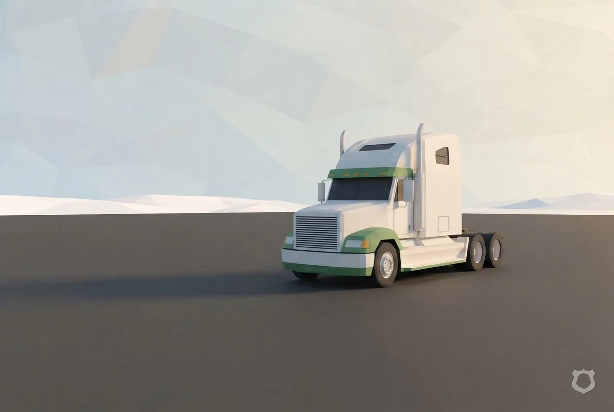 Low-poly render of a lone tractor on an empty lot